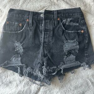 Levi’s 501 Distressed Black Denim Shorts